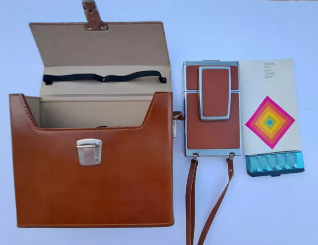 Vintage Polaroid SX-70 Alpha 1 Land Camera Folding Brown Leather Case.