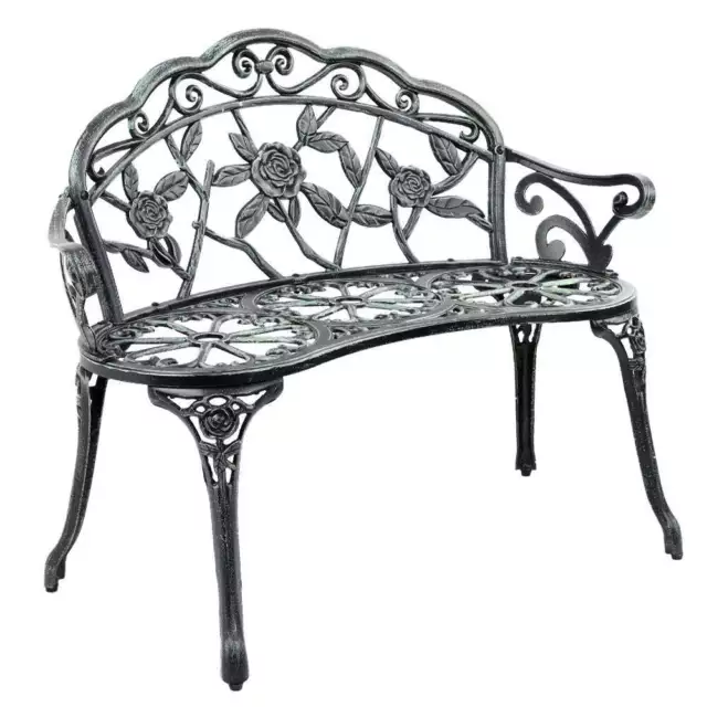 Gardeon Garden Bench Seat 100cm Cast Aluminium Outdoor Patio Chair Vintage Green 2