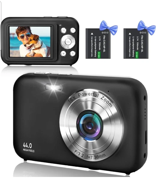 Digital Camera, FHD 1080P 44MP Digital Cameras Compact, 2.5" LCD - Black