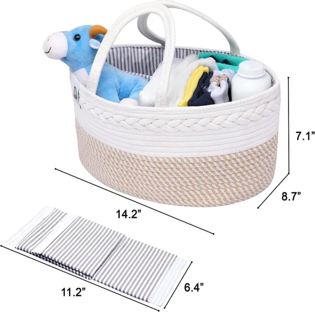 Baby Diaper Caddy Organizer Rope Basket - Bedside, Car, Nursery, gift registry 3