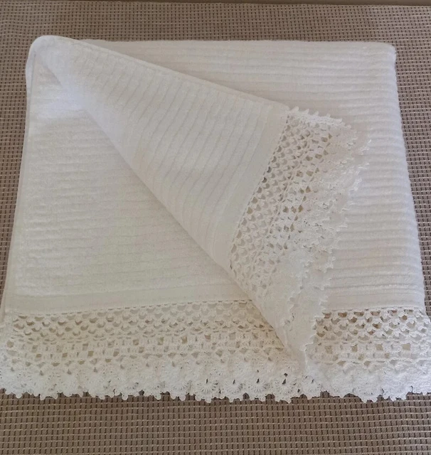 New Gift Handmade Crochet Day Baptism Keepsakes Baby's Cross White Towel 54"x30"