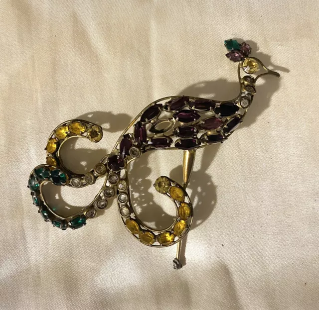 Rare Vogue Sterling & Rhinestone Peacock Pin