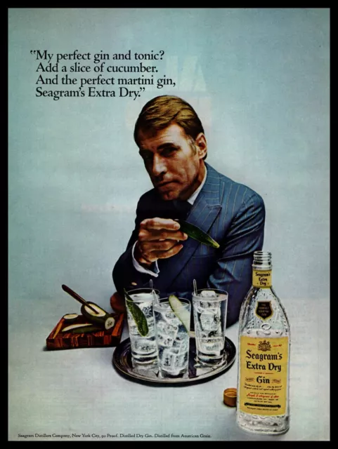 1970 Seagram's Extra Dry Gin & Tonic "Add A Slice Of Cucumber" Vintage Print Ad