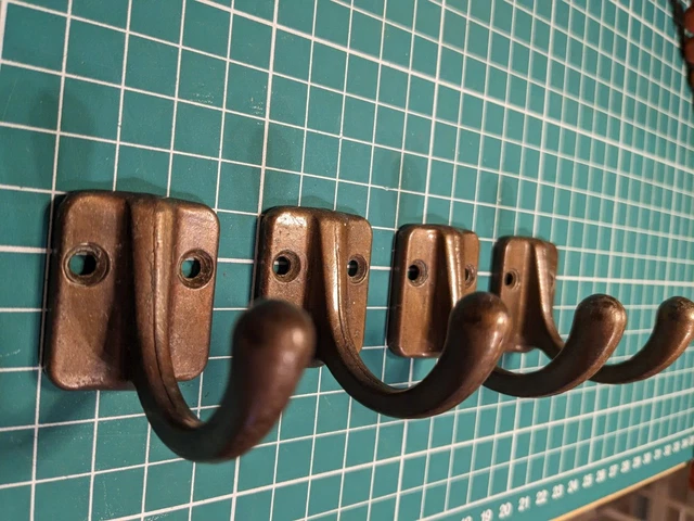 4 Matching Single Coat Hooks SOLID BRASS Original Reclaimed Old Vintage Antique