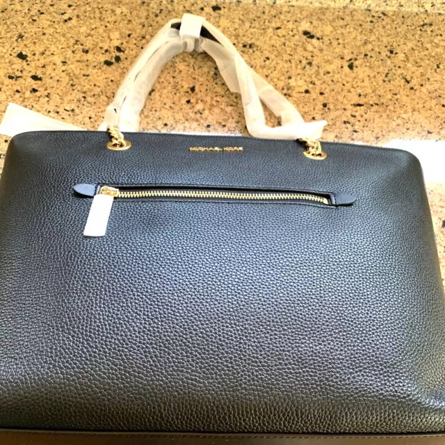 Michael Kors Jet Set Medium Honeycomb Leather Front Pocket Zip Chain Tote  Bag