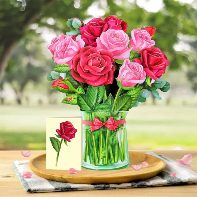 Paper Pop up Bouquet Card, Rose, Greeting Cards 12 Inch Forever Flower Paper 3D 2