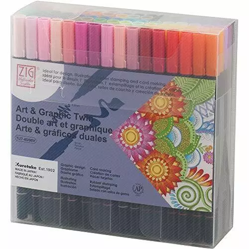 Kuretake ZIG Art & Graphic Twin Marker 80 Color Set TUT-80/80V con Seguimiento NUEVO