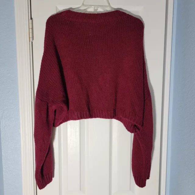 Dont Ask Why Sweater Womens One Size Oversized Cropped Burgundy Red Pullover 2