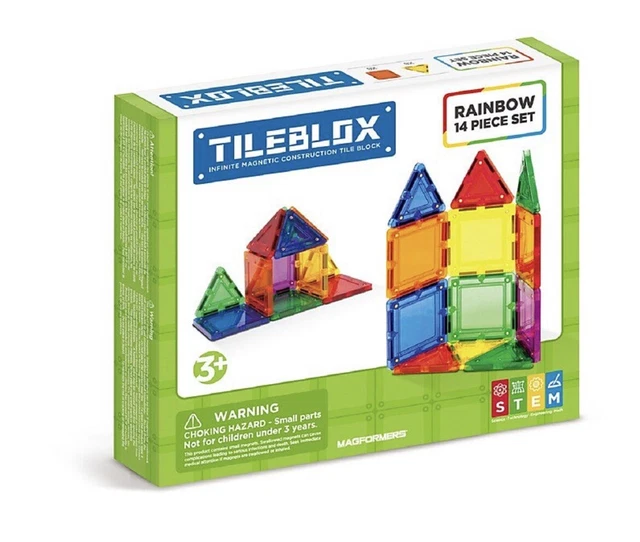 NEW Tileblox Rainbow 14 Piece Set Magnetic Construction Tile Block STEM Toy