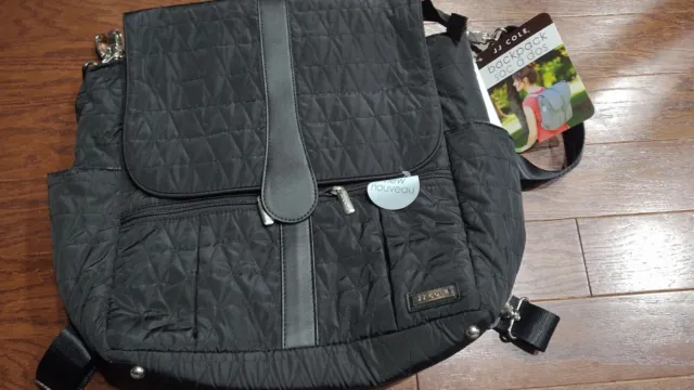 JJ Cole Backpack Diaper Bag with No Slip Grips and Multiple Pockets, Black