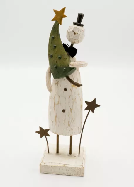 Roman Inc Wood Carved Look Resin 7" Snowman w Trees on Base Christmas Decor