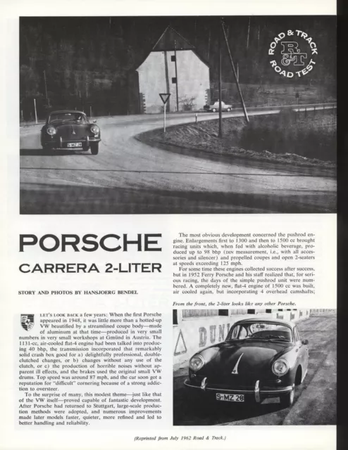 Road & Track Article Reprint from July 1962 -- Porsche Carrera 2-Liter --