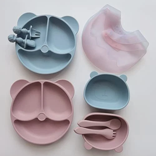 Toddler Silicone Plates and Bowls Set Baby Led Weaning Supplies 2PCS Divided ...