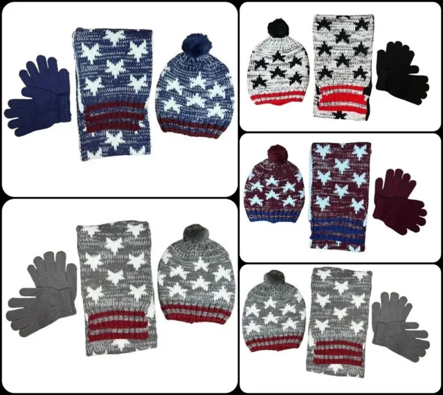 Boys 3Pcs Hat + Scarf + Gloves Set - One Size 1 to 10 Yrs Kids Warm Winter Wear