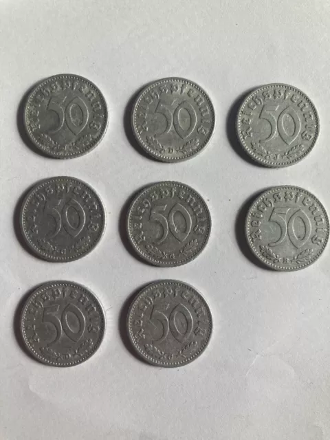 Konvolut Deutsches Reich 8 Münzen 50 Reichspfennig Alu z.B 1939 J 2x1940 G! Rar