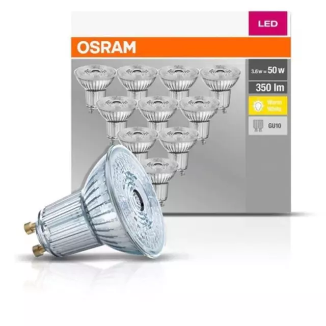 10x OSRAM LED BASE PAR16 Glas GU10 Strahler 4.3W=50W 36° Warmweiß 2700K