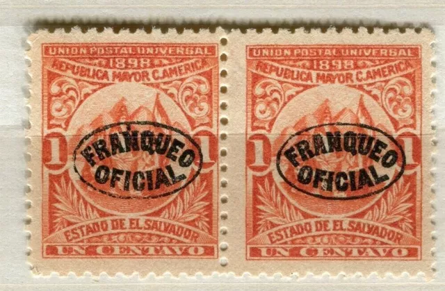 EL SALVADOR; 1898 early classic OFFICIAL Optd. fine MINT MNH 1c. Pair