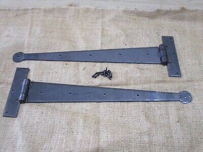 2 Ex Large Strap T Hinges 18" Tee Hand Forged Gate Barn Rustic Medieval Iron