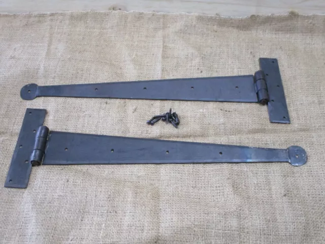 2 Ex Large Strap T Hinges 18" Tee Hand Forged Gate Barn Rustic Medieval Iron