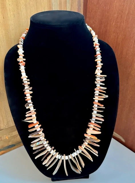 Handmade Santo Domingo Heishi Bead Red Abalone Graduated Spike Necklace