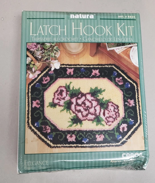 CARON Natura Latch Hook Kit Alfombra ""ELEGANCIA"" 20 x 27" R854 Nuevo en rosas retráctiles