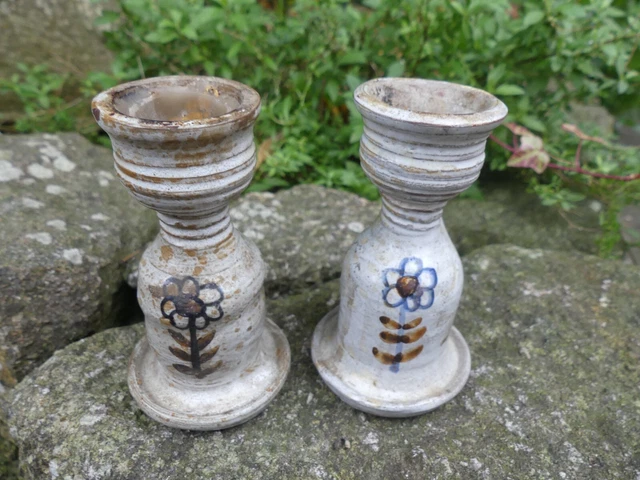 Paire de Bougeoirs Anciens Cerdazur Monaco/old Pair of ceramic candlesticks Bleu/Doré/Vert