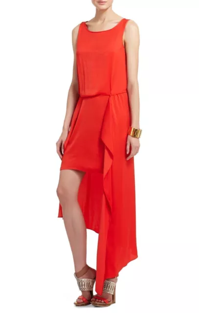 BCBG Maxazria Womens Urika Asymmetrical Dress, Bright Poppy, XXS