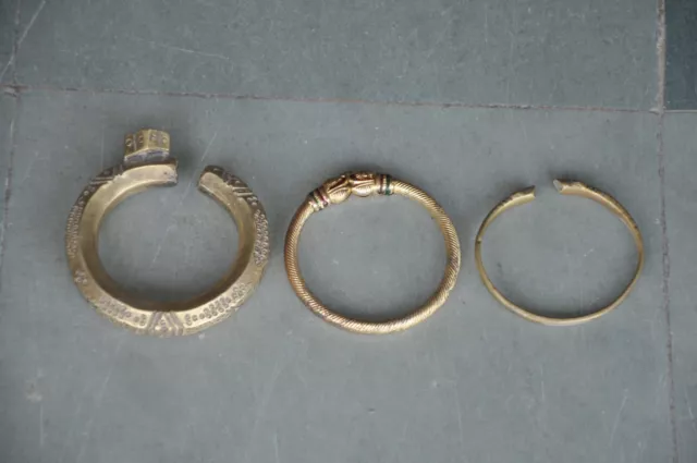 3 Pc Vintage Brass Handcrafted Tribal Fine Crafted Bracelets /Bangles