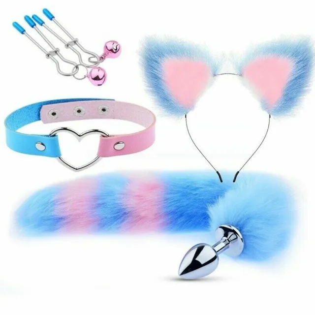 4Pcs Set Fox Butt Tail Cute Heart Collar Soft Cat Ears Headbands Cosplay Female