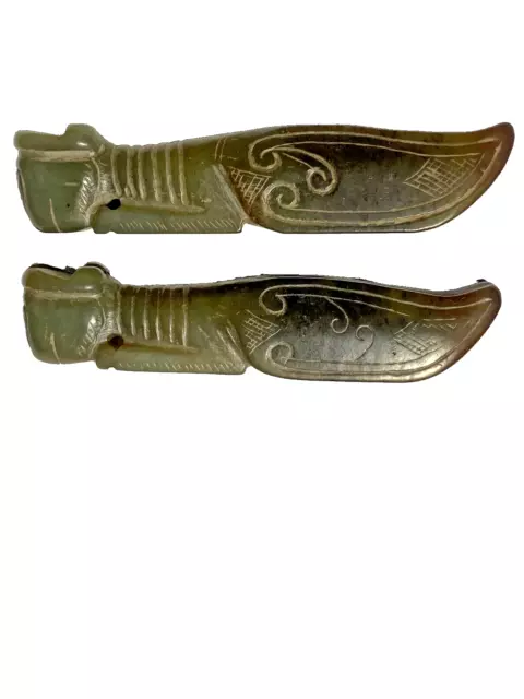 Very Rare Caledon Jade Pendants Of Very Long Cicadas,Chou Dynasty , 1046-256 Bc