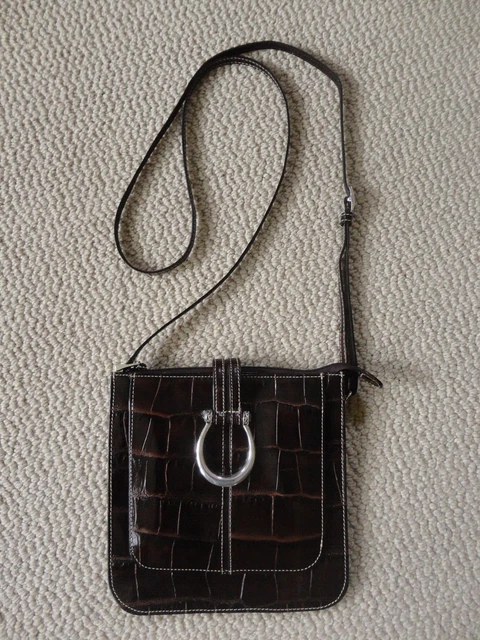Brighton Brown Croc Embossed Leather Crossbody Purse Swing Bag, Beautiful!