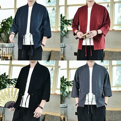 Uomo 3/4 Manica Ampia Giapponese Kimono Rétro Etnico Cardigan T-Shirt Maglia