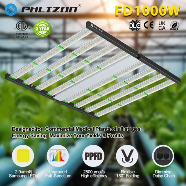 Phlizon 1000W LED Grow Light Bar Full Spectrum Indoor Commercial Lamp Veg Bloom