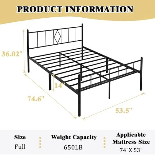 SIZE BED FRAME with Headboard and Footboard No Box Spring Needed Full
