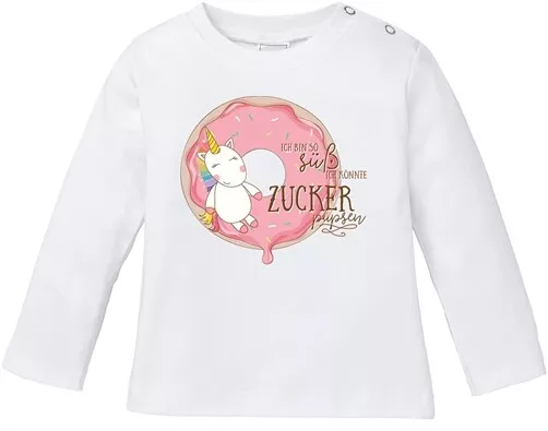 Baby Langarmshirt Babyshirt Einhorn auf Donut Ich bin so süß ich könnte Zucker