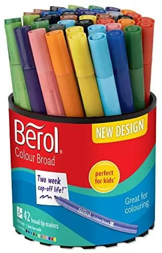 Berol Felt Tip Colouring Pens, Broad Point (1.2mm), Washable, Assorted Colours,