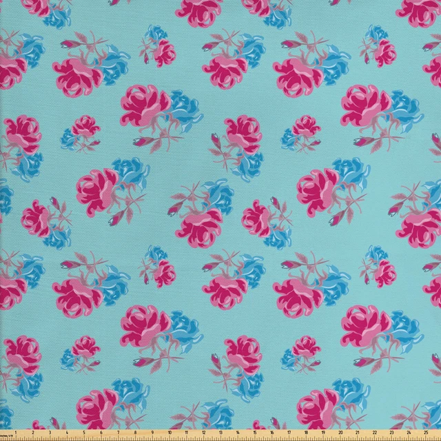 Azul y rosa Tejido por Metros Bicolores Rosas del verano