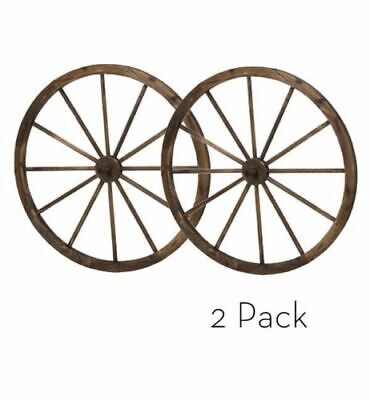 Steel-rimmed Wooden Wagon Wheels, Decorative Wall Decor, Set of Two