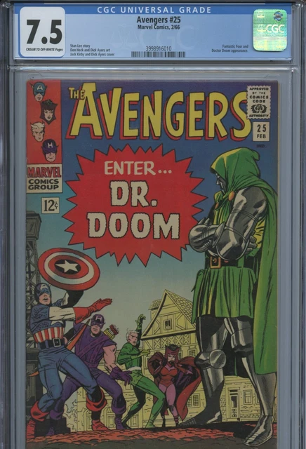 1966 Marvel Avengers #25 Fantastic Four & Doctor Doom Appearance Cgc 7.5 C-Ow