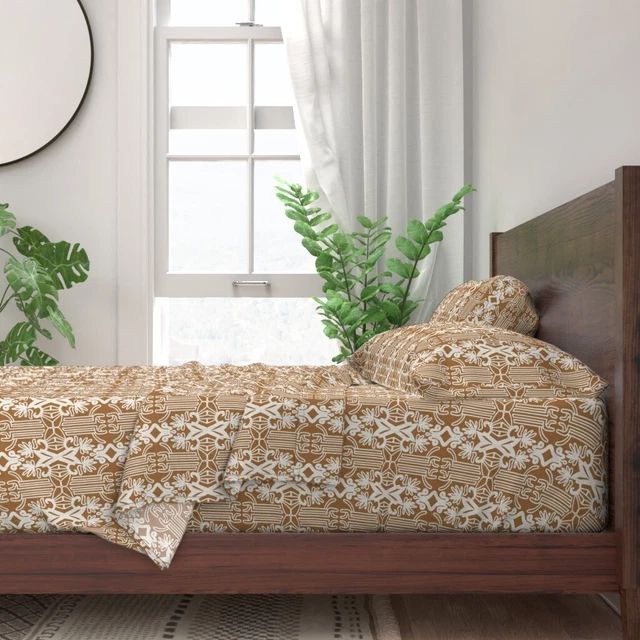 Nouveau Bronze Art 100% Cotton Sateen Sheet Set by Spoonflower