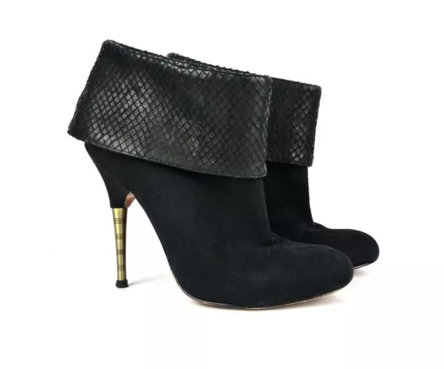 Elizabeth and James Boots 7.5 M Black Rizzo Cuff Snakeskin Suede Ankle Heel 2