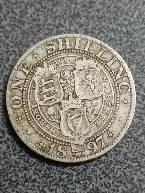 1897 Queen Victoria Sterling Silver Shilling Coin.