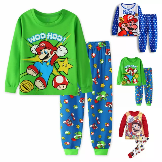 Super Mario Boys Girls Kids Winter Long Sleeve Pyjamas Sets Sleepwear Nightwear↑