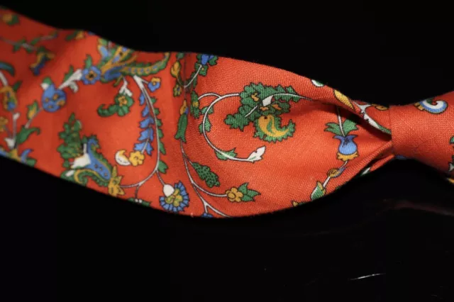 LNWOT #1 MENSWEAR Drakes England 100% Linen Orange Sprawling Floral Brocade Tie