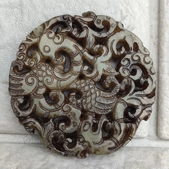 Old Chinese hand-carved natural jade pendant necklace antique collection A-185