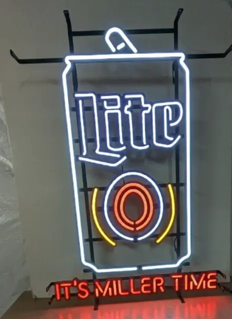 Large Miller Lite Beer LED Lighted Sign "Its Miller Time" Can Faux Neon 35"x25"