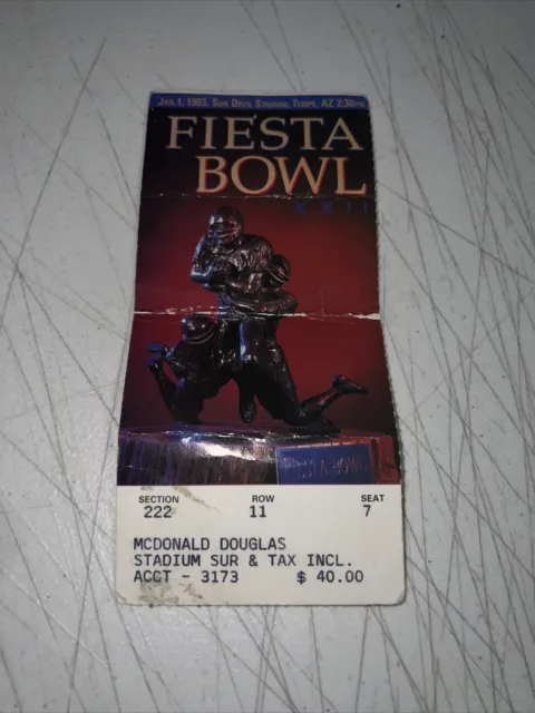 1993 Fiesta Bowl Full Ticket Syracuse Orangemen v Colorado Buffs Vintage