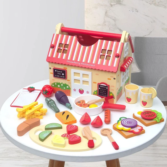 Enfant semblant jouer des jouets alimentaires en bois jouer Restaurant