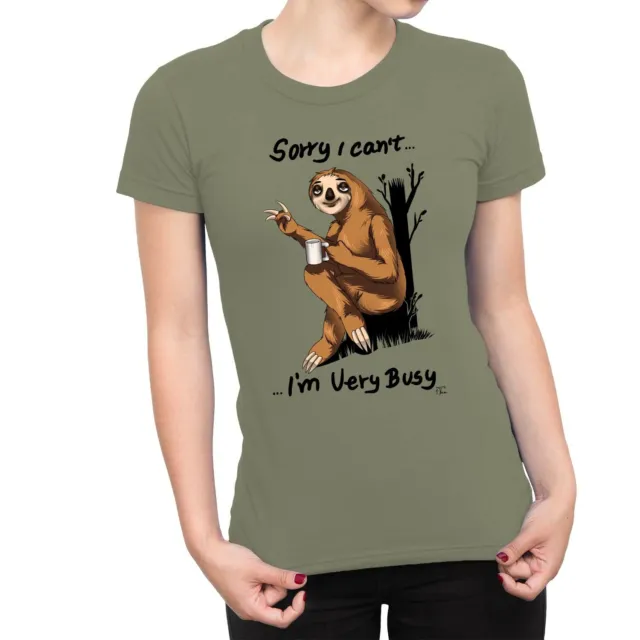1Tee Womens Sorry I Can't I'm Very Busy Sloth Introvert T-Shirt