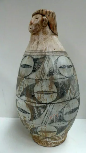 Old South American Pottery Terracotta Pot Vase Face Hand Painted Peru Inca Mayan